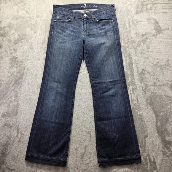 7 For All Mankind Dojo Jeans Womens 28 Blue Dark Wash Flare Wide Leg Made in USA - Picture 1 of 10